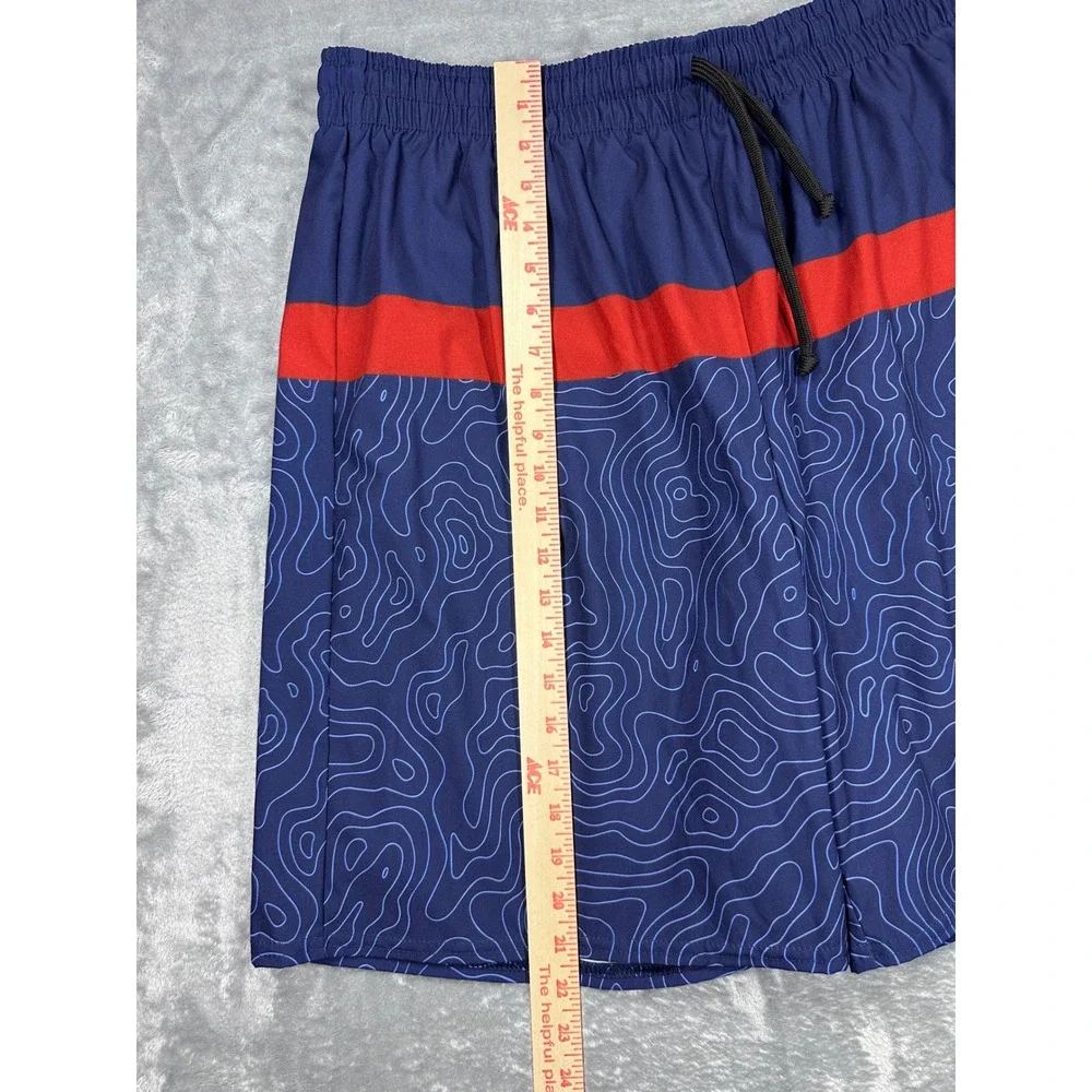 WSI Sports‎ Mens 2XL Athletic Shorts Navy Red Topographic Print Made in USA XXL